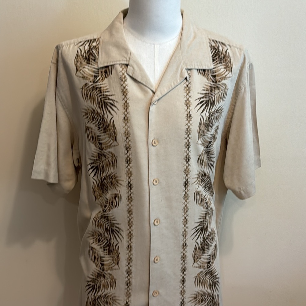 Caribbean Joe L 100% Silk Tan Camp Shirt